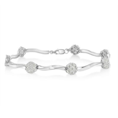 Haus of Brilliance Silver 1.0 Cttw Diamond Cluster Miracle-Set Station & Twisted Bar Tennis Bracelet