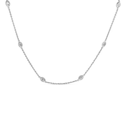 Haus of Brilliance 14K White Gold 1.00 Cttw Bezel Diamond Marquise Milgrain Station Collar Necklace
