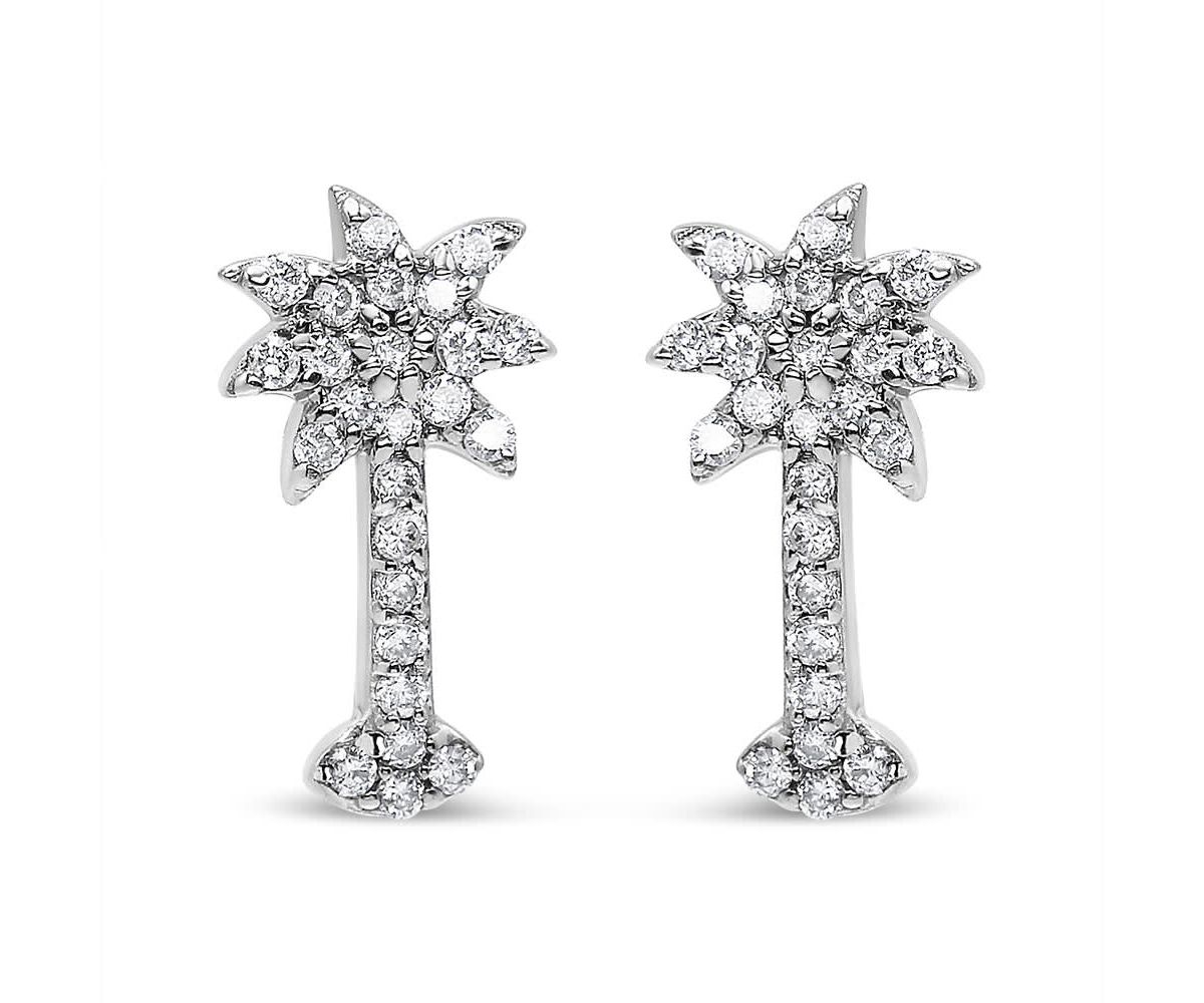 14K White Gold 1/4 Ct Diamond Palm Tree Stud Earrings