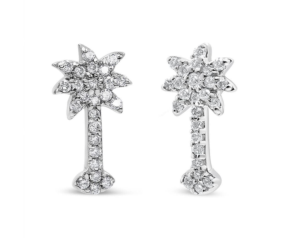 14K White Gold 1/4 Ct Diamond Palm Tree Stud Earrings