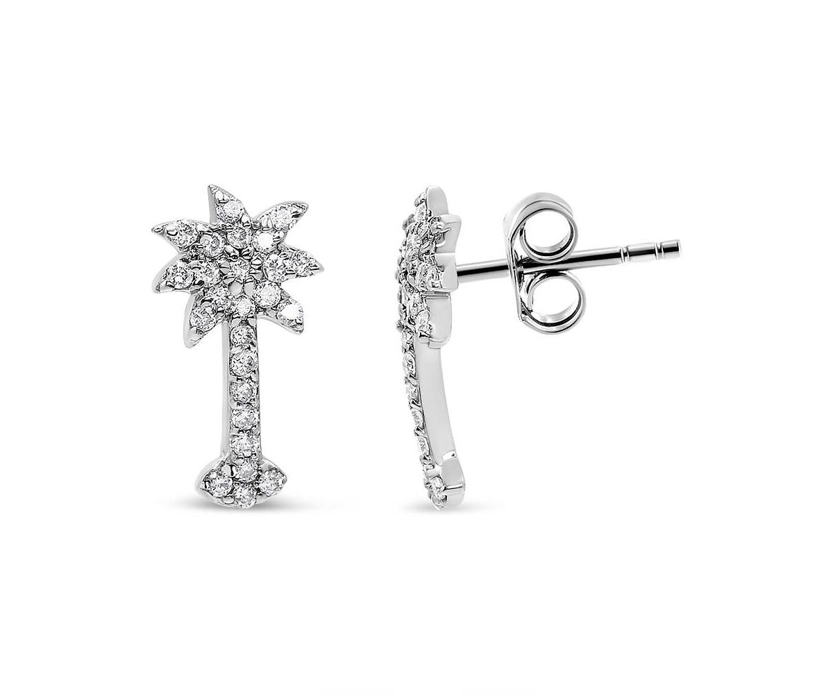 14K White Gold 1/4 Ct Diamond Palm Tree Stud Earrings