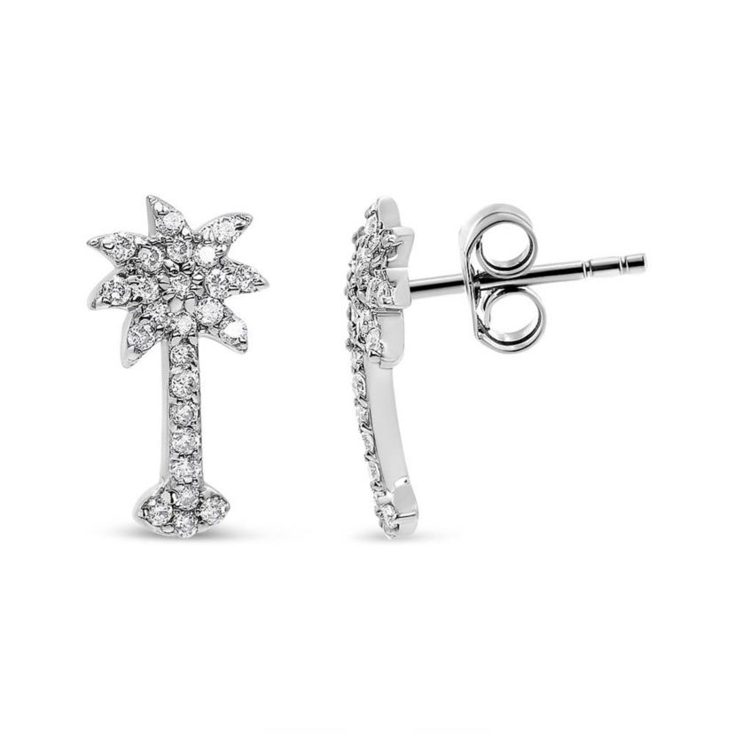 14K White Gold 1/4 Ct Diamond Palm Tree Stud Earrings