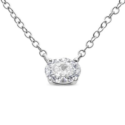 Haus of Brilliance Lab Created 14K White Gold 1/2 Cttw Lab Grown Oval Shape Solitaire Diamond East West Pendant, 18 in