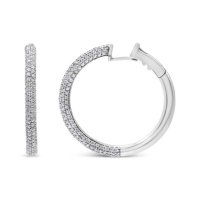 Haus of Brilliance 18K White Gold 2 1/3 Cttw Pave Set Diamond Semi Eternity Leverback Hoop Earrings