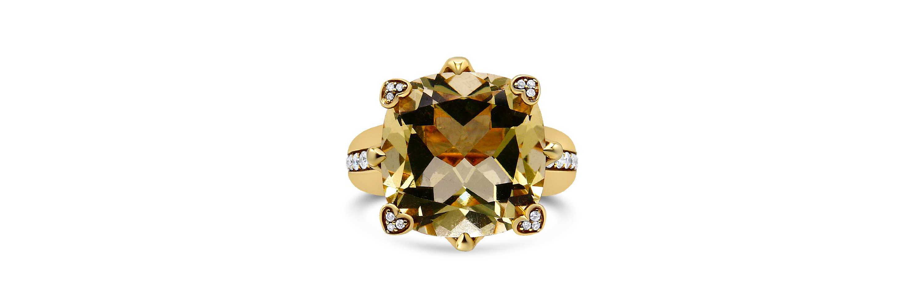 18K Gold Quartz & 1/4 Ct Diamond Accented Cocktail Ring - Size 7