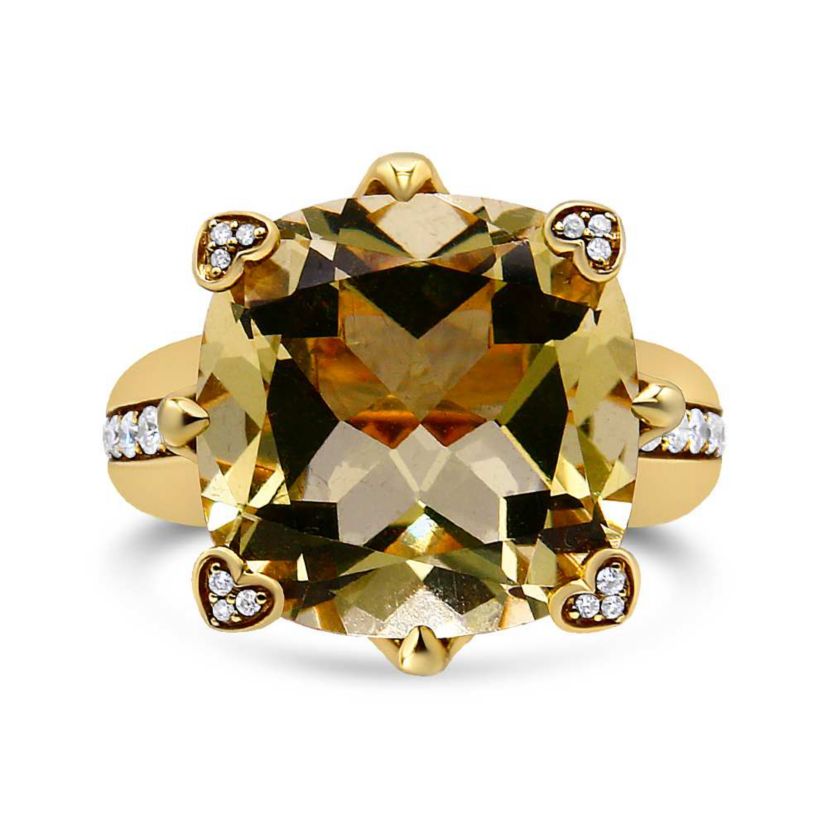 18K Gold Quartz & 1/4 Ct Diamond Accented Cocktail Ring - Size 7