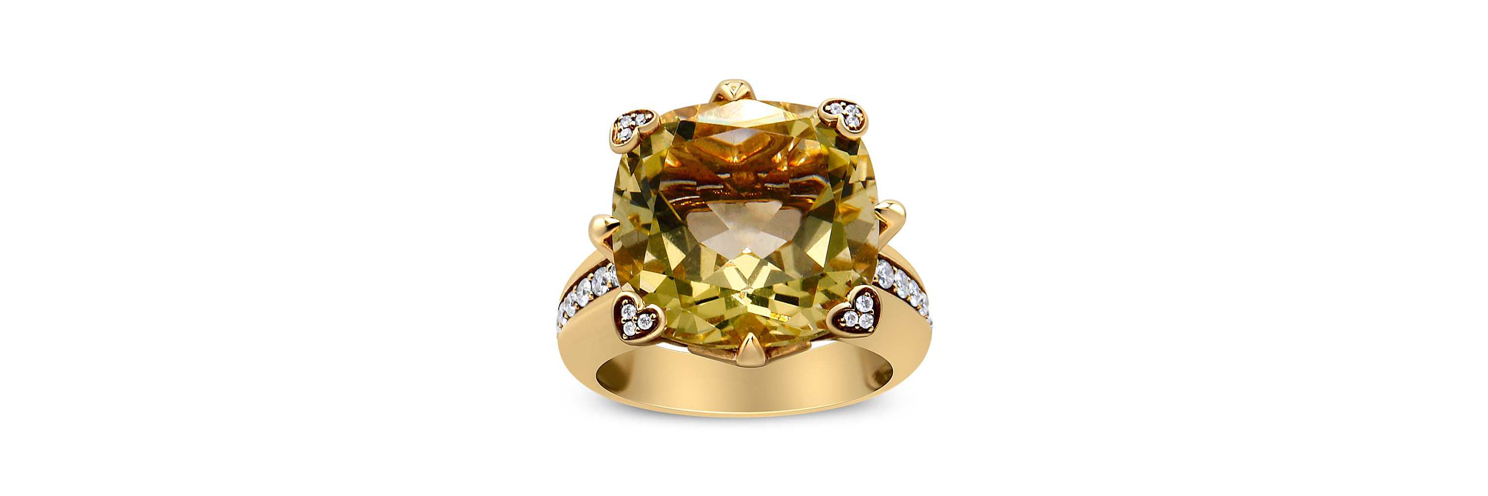 18K Gold Quartz & 1/4 Ct Diamond Accented Cocktail Ring - Size 7