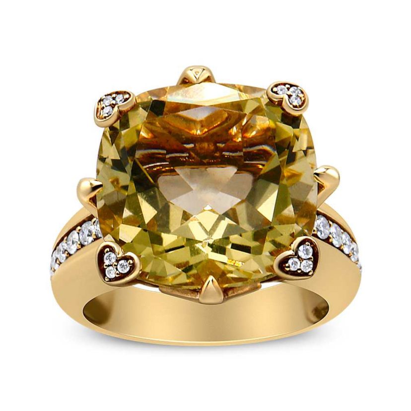 18K Gold Quartz & 1/4 Ct Diamond Accented Cocktail Ring - Size 7