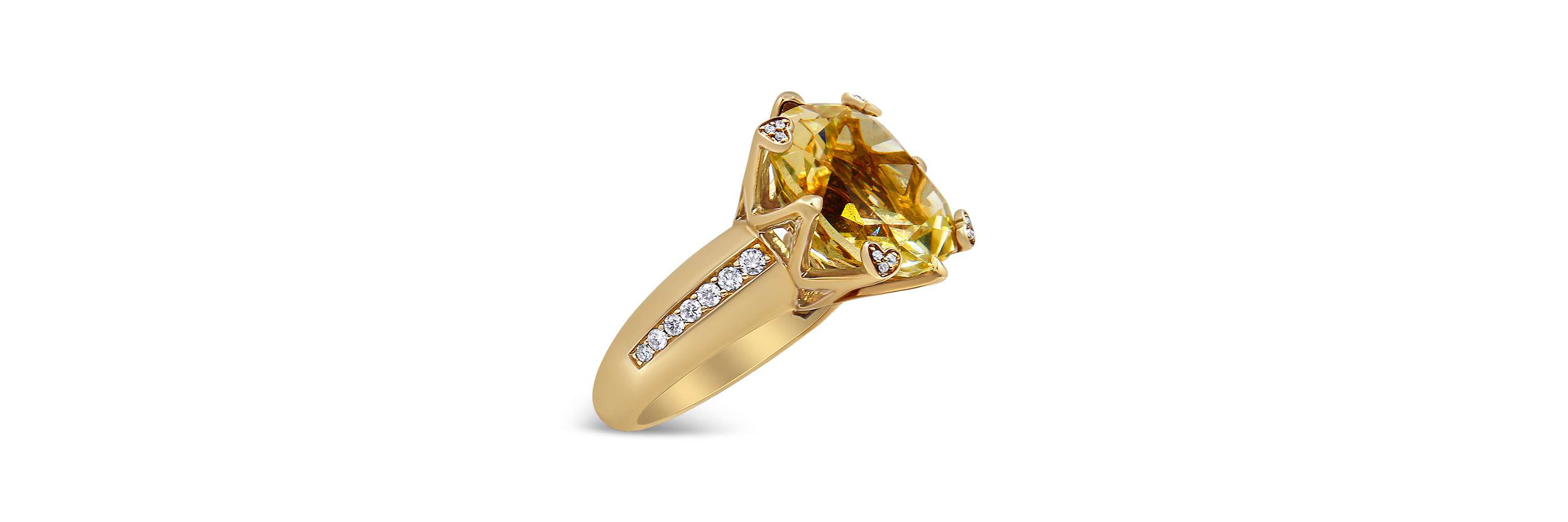 18K Gold Quartz & 1/4 Ct Diamond Accented Cocktail Ring - Size 7