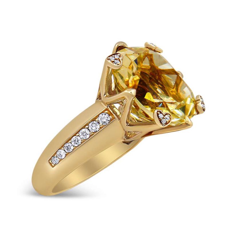 18K Gold Quartz & 1/4 Ct Diamond Accented Cocktail Ring - Size 7