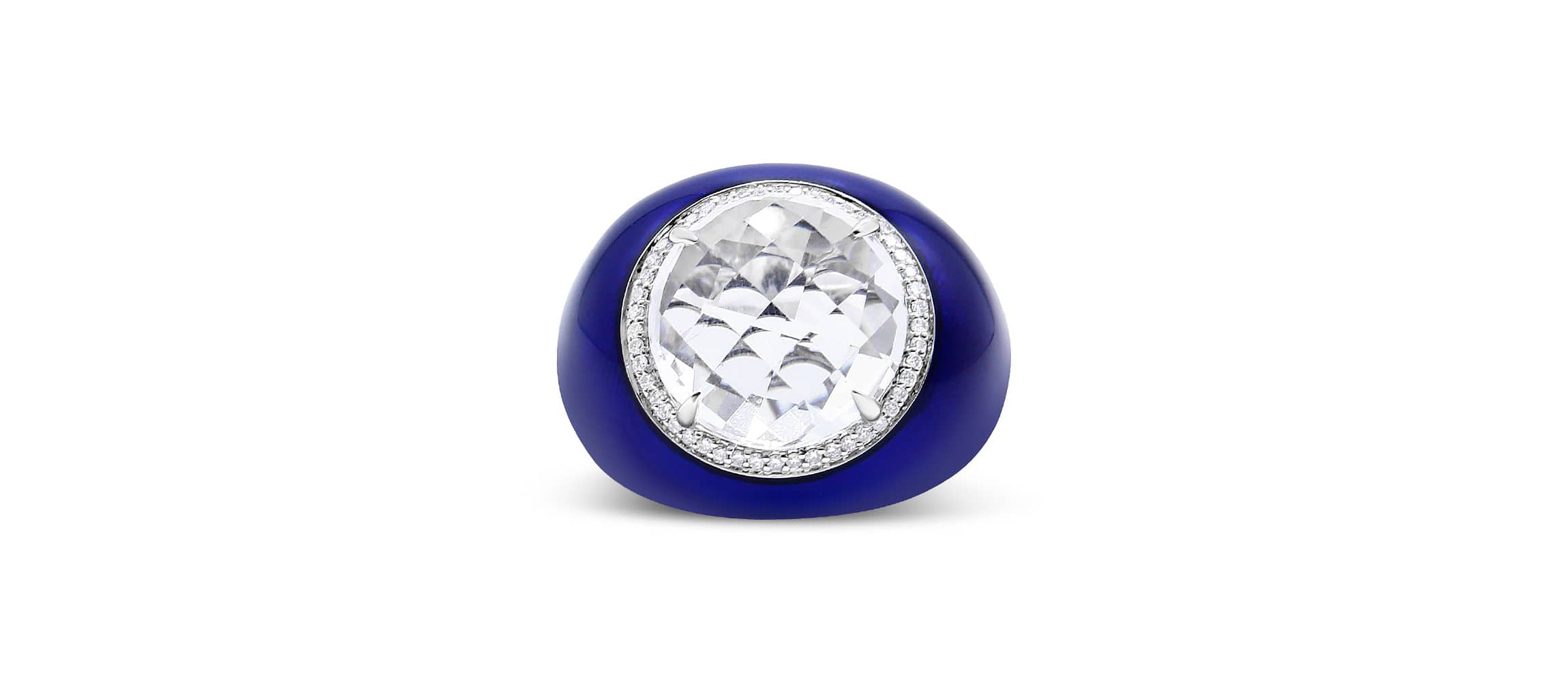 18K Gold Quartz & 1/5 Ct Diamond Halo with Enamel Ring - Size 7