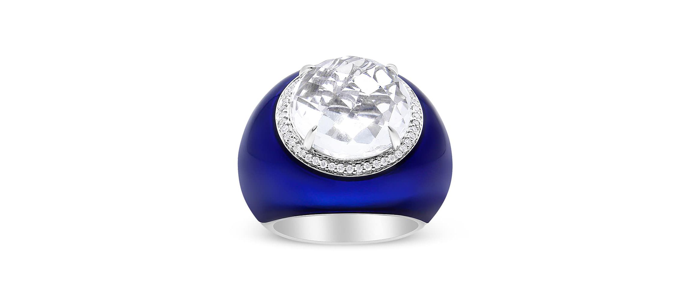 18K Gold Quartz & 1/5 Ct Diamond Halo with Enamel Ring - Size 7