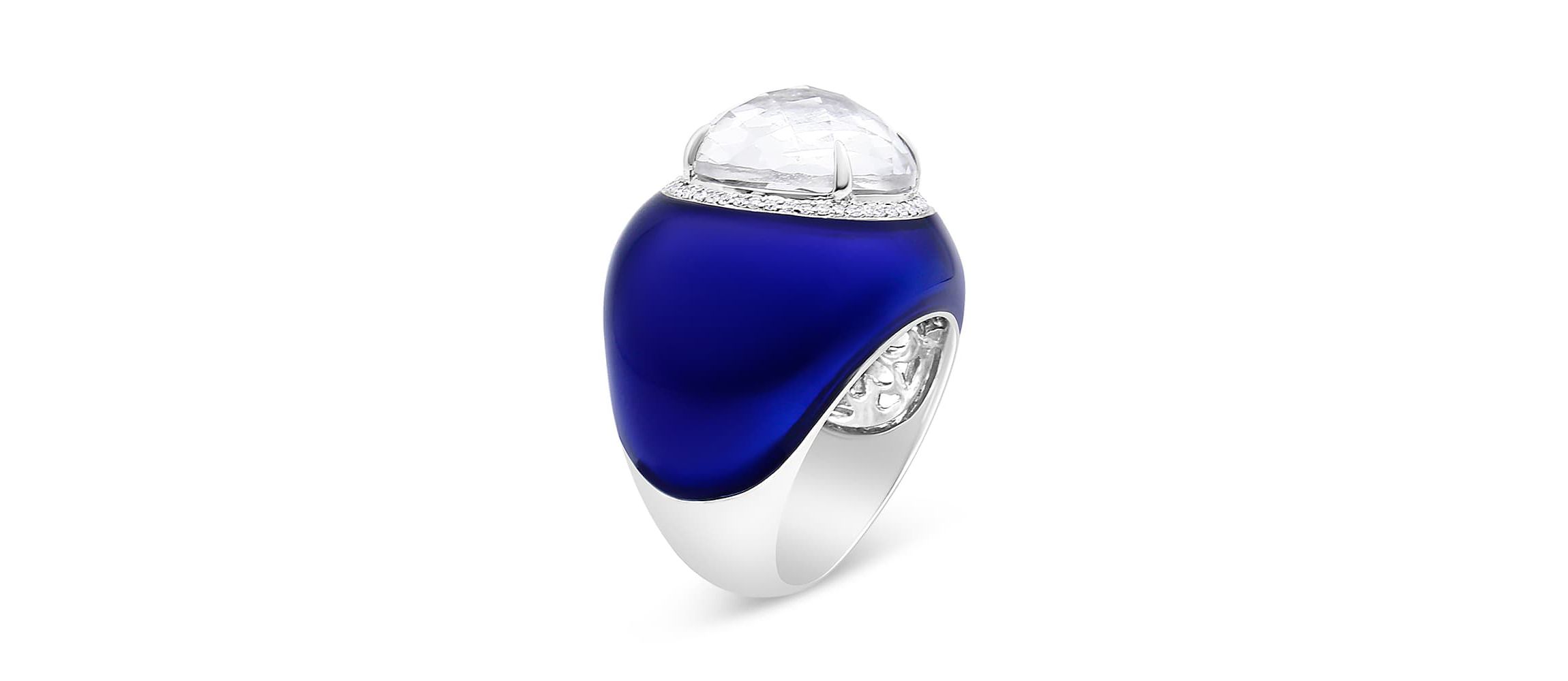 18K Gold Quartz & 1/5 Ct Diamond Halo with Enamel Ring - Size 7