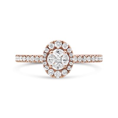 Haus of Brilliance 18K Rose Gold 1/2 Cttw Diamond Oval Shaped Halo Engagement Ring