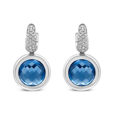 Haus of Brilliance 18K White Gold Blue Topaz and 1/2 Cttw Diamond Bale Dangle Earrings