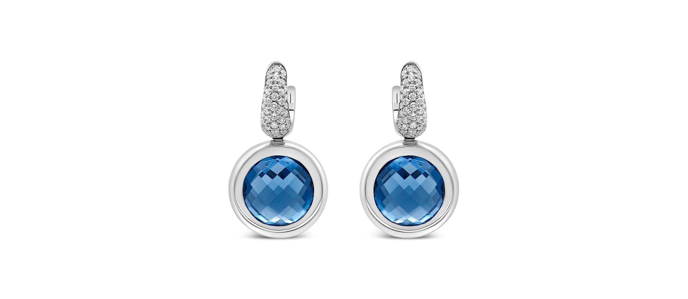 18K White Gold Blue Topaz and 1/2 Cttw Diamond Bale Dangle Earrings