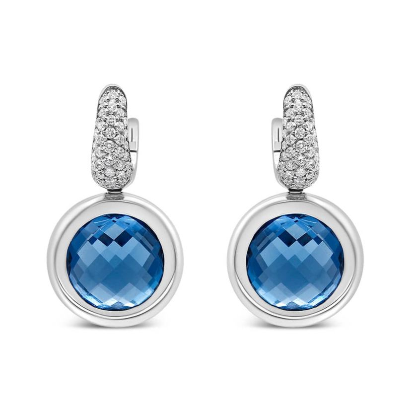 18K White Gold Blue Topaz and 1/2 Cttw Diamond Bale Dangle Earrings