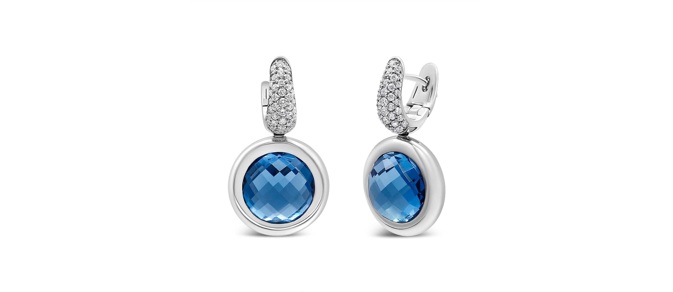 18K White Gold Blue Topaz and 1/2 Cttw Diamond Bale Dangle Earrings