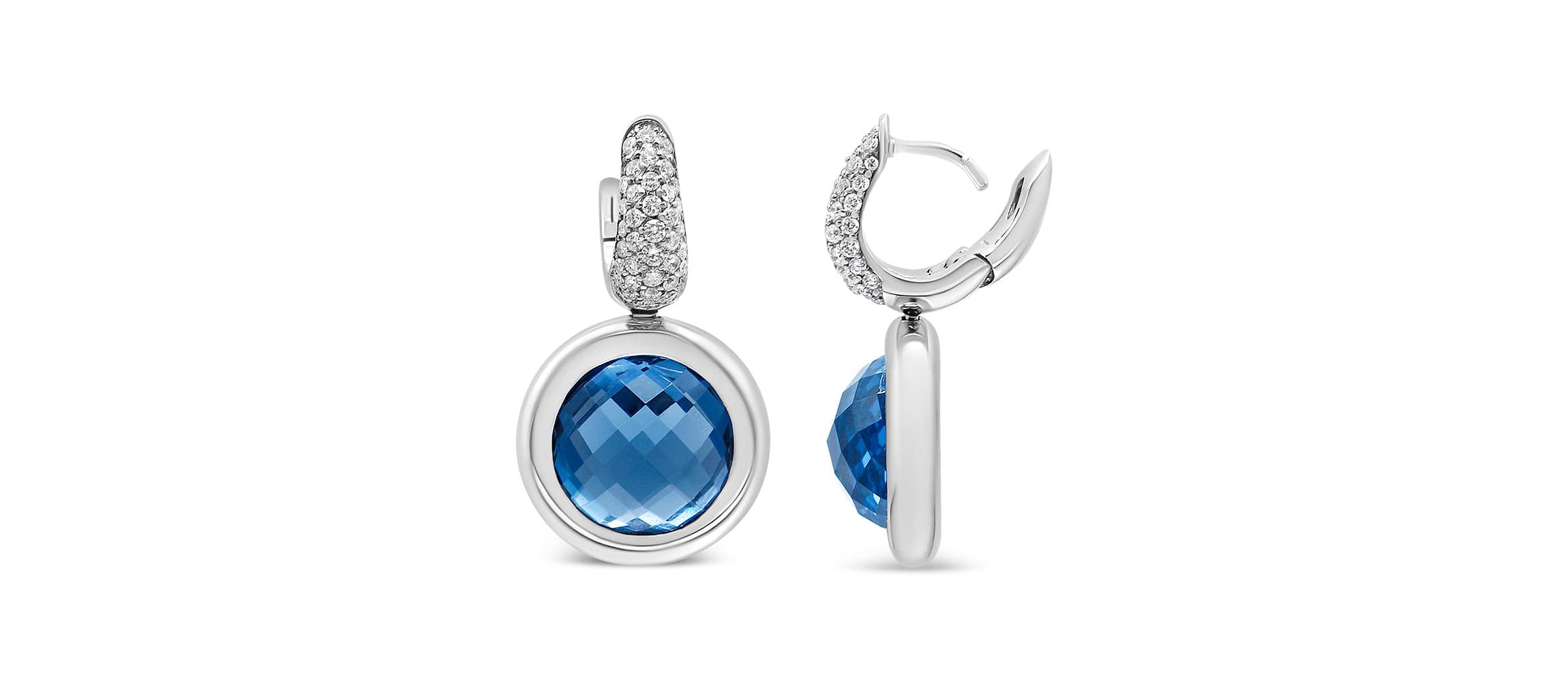 18K White Gold Blue Topaz and 1/2 Cttw Diamond Bale Dangle Earrings