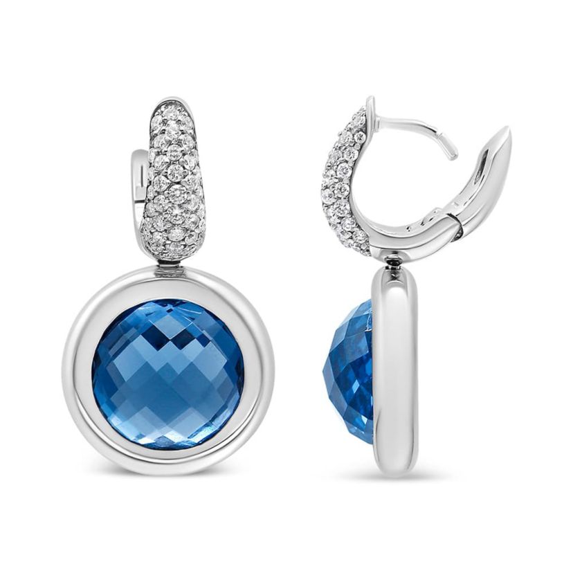 18K White Gold Blue Topaz and 1/2 Cttw Diamond Bale Dangle Earrings