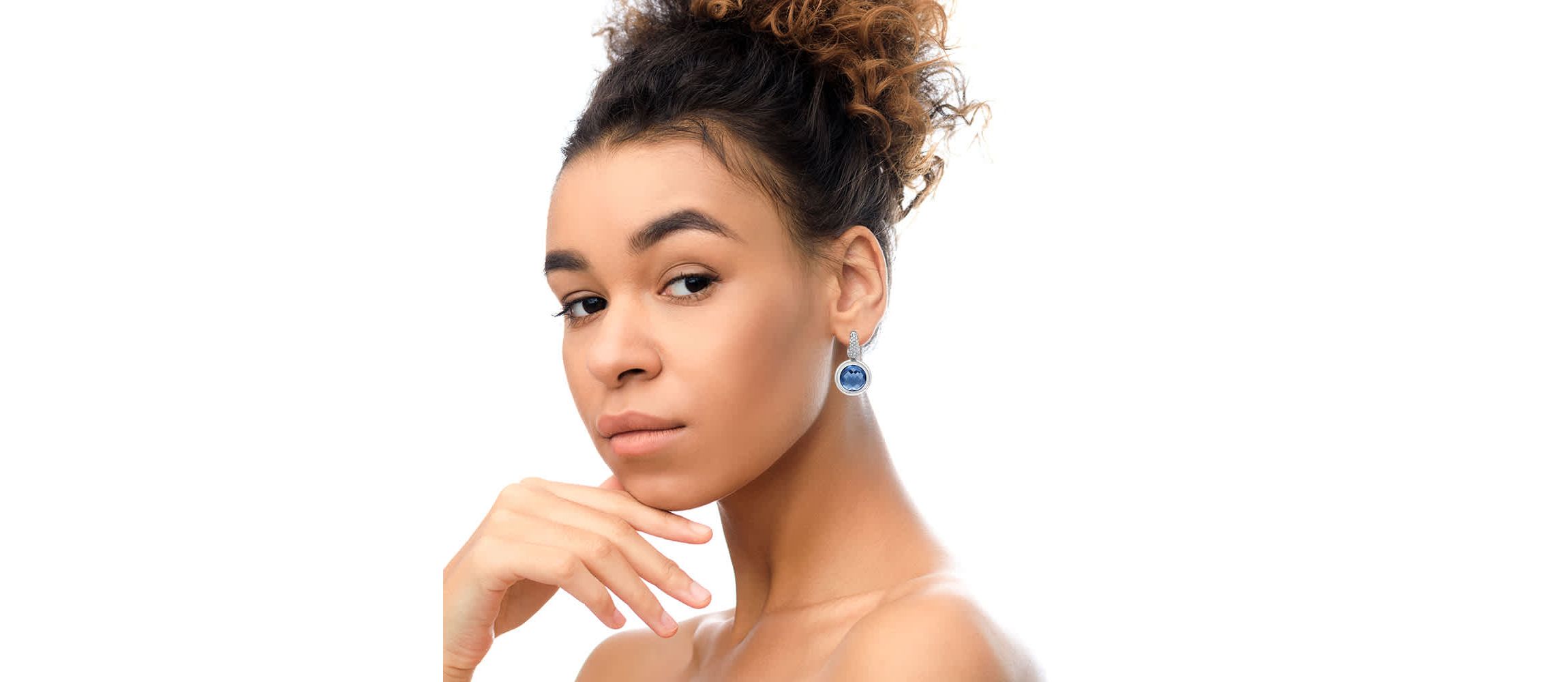 18K White Gold Blue Topaz and 1/2 Cttw Diamond Bale Dangle Earrings