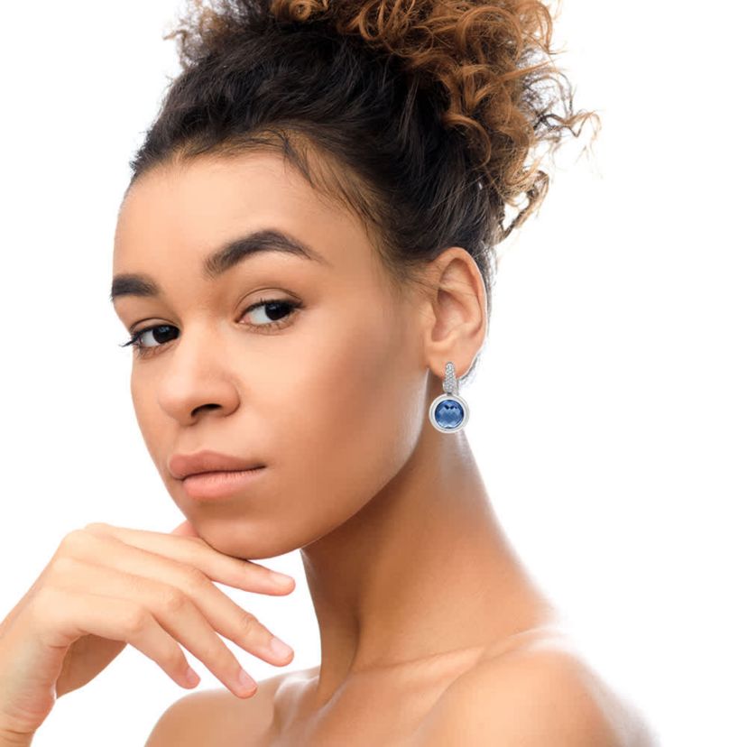 18K White Gold Blue Topaz and 1/2 Cttw Diamond Bale Dangle Earrings