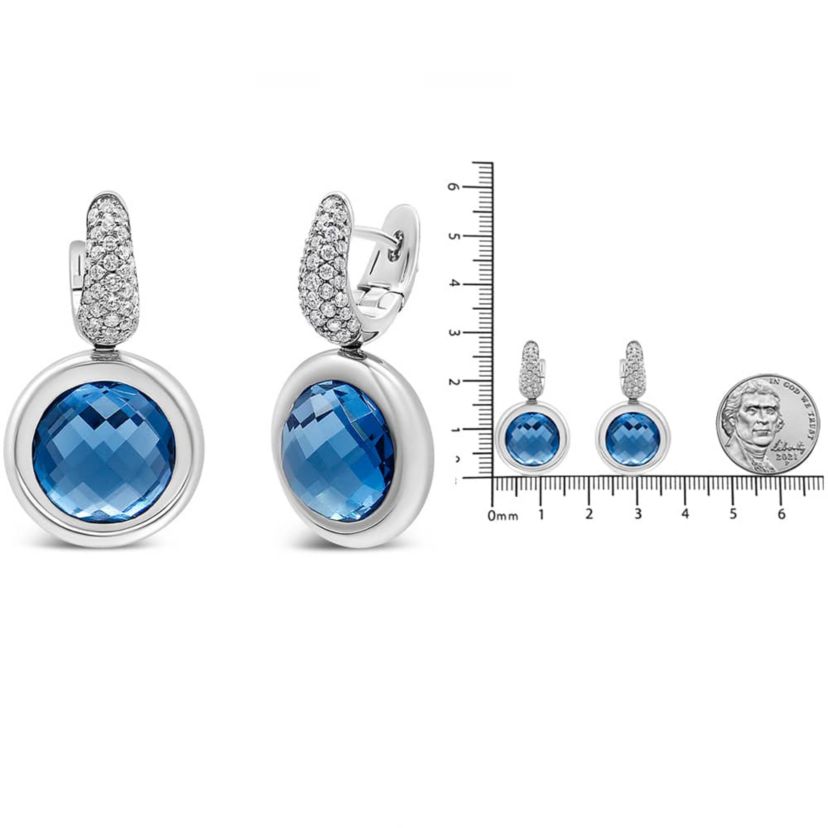 18K White Gold Blue Topaz and 1/2 Cttw Diamond Bale Dangle Earrings