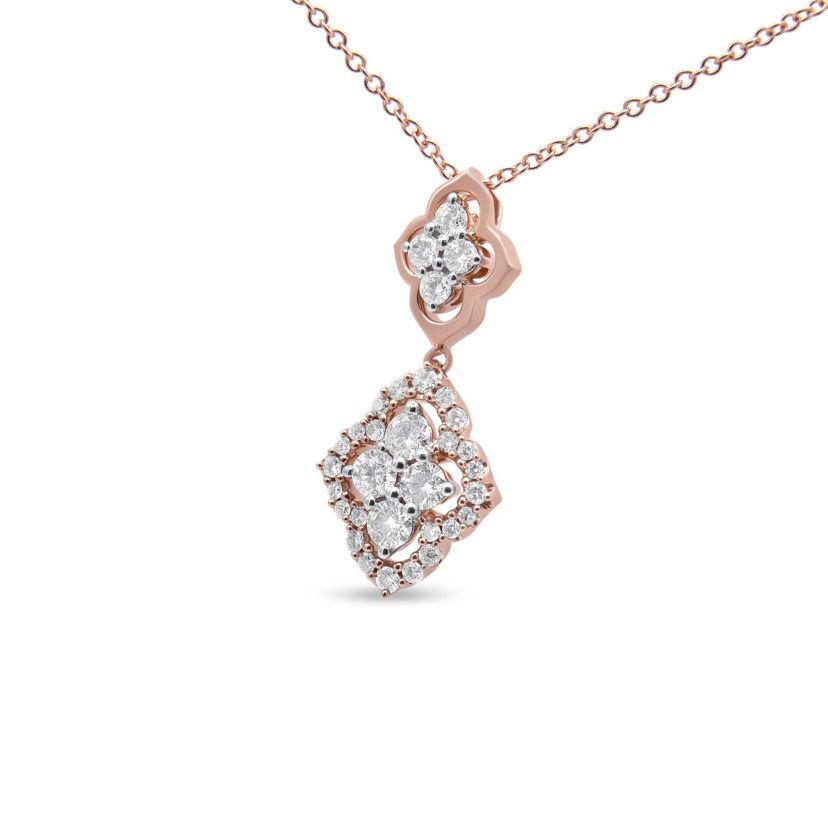 14K Rose Gold 3/4 Cttw Round Diamond Double Quatrefoil Pendant 18" Necklace
