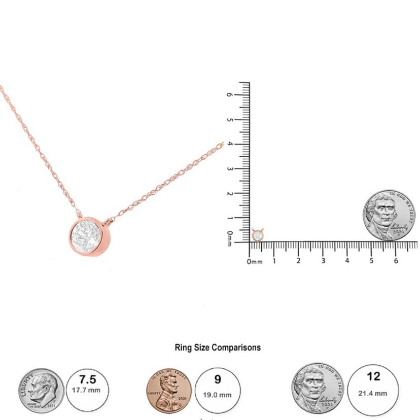 AGS Certified 10K Rose Gold 1/5 Cttw Bezel Set Diamond Solitaire Pendant Necklace