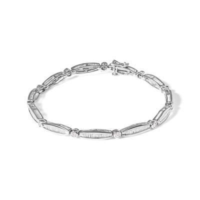 Haus of Brilliance 14K White Gold 1-1/2 Cttw Round Brilliant-Cut & Baguette Cut Diamond Bezel and Tapered Link 7" Tennis Bracelet, 7.25 in