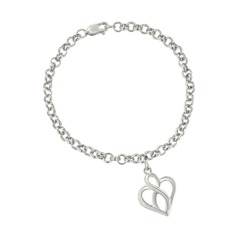 Silver Open Heart with Center Vertical Infinity Chain Charm Bracelet - Size 7"