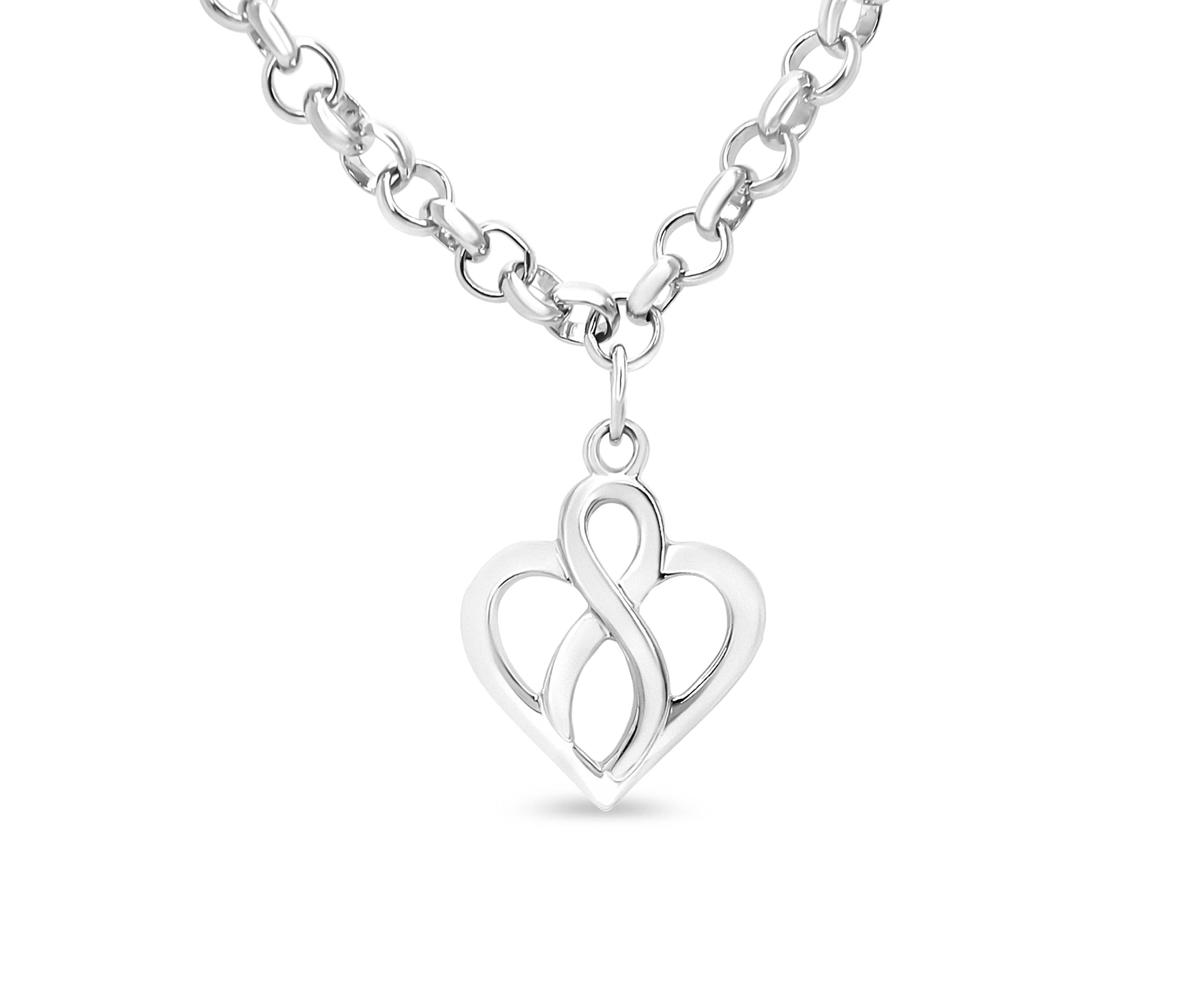Silver Open Heart with Center Vertical Infinity Chain Charm Bracelet - Size 7"