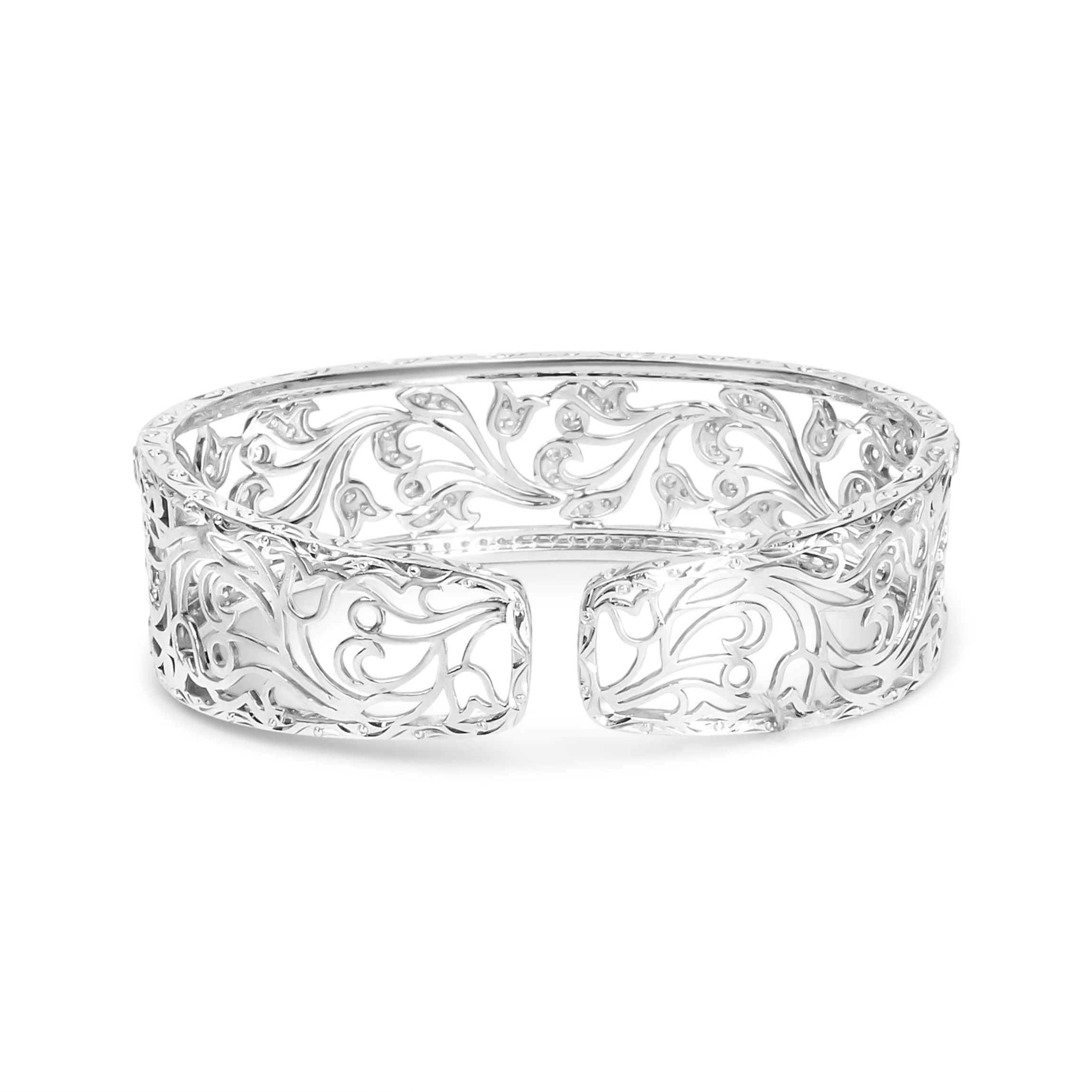 18K White Gold 3 1/4 Cttw Diamond Openwork Bangle Cuff Bracelet