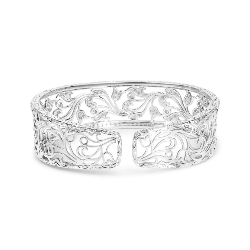 18K White Gold 3 1/4 Cttw Diamond Openwork Bangle Cuff Bracelet