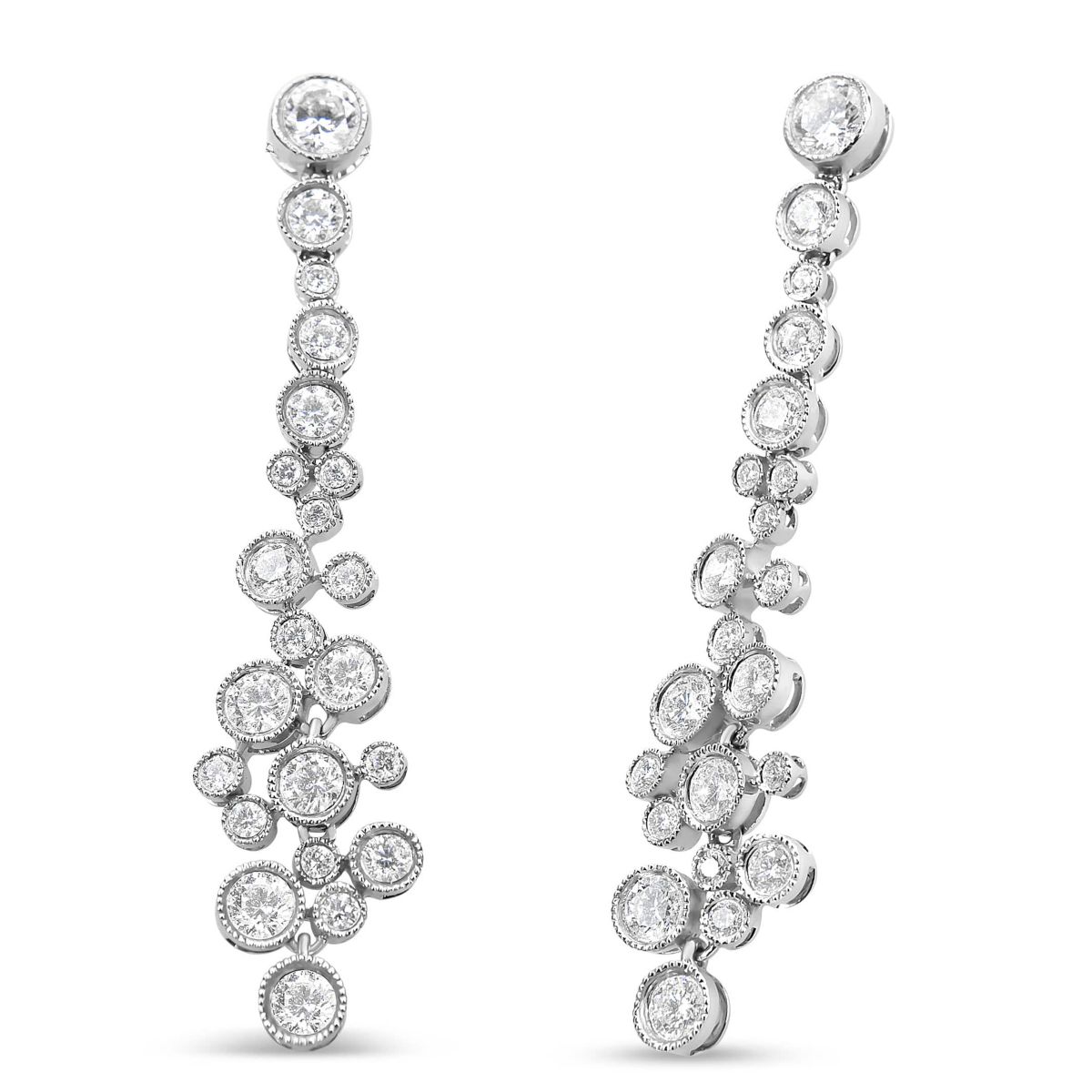 18K White Gold 3.15 Cttw Round Diamond Waterfall Drop Dangle Stud Earrings