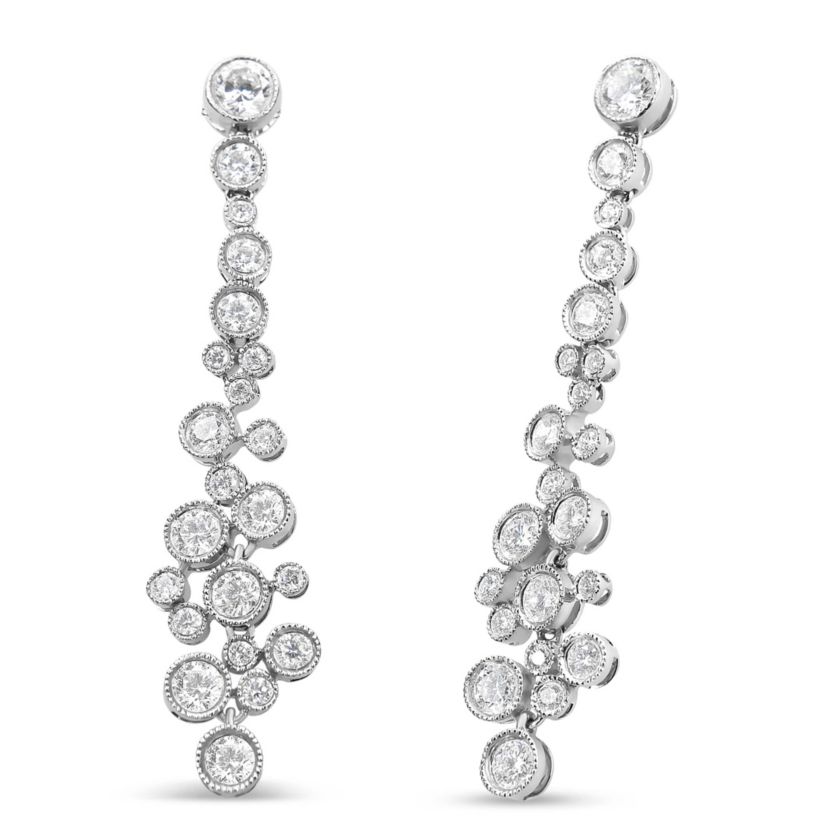 18K White Gold 3.15 Cttw Round Diamond Waterfall Drop Dangle Stud Earrings