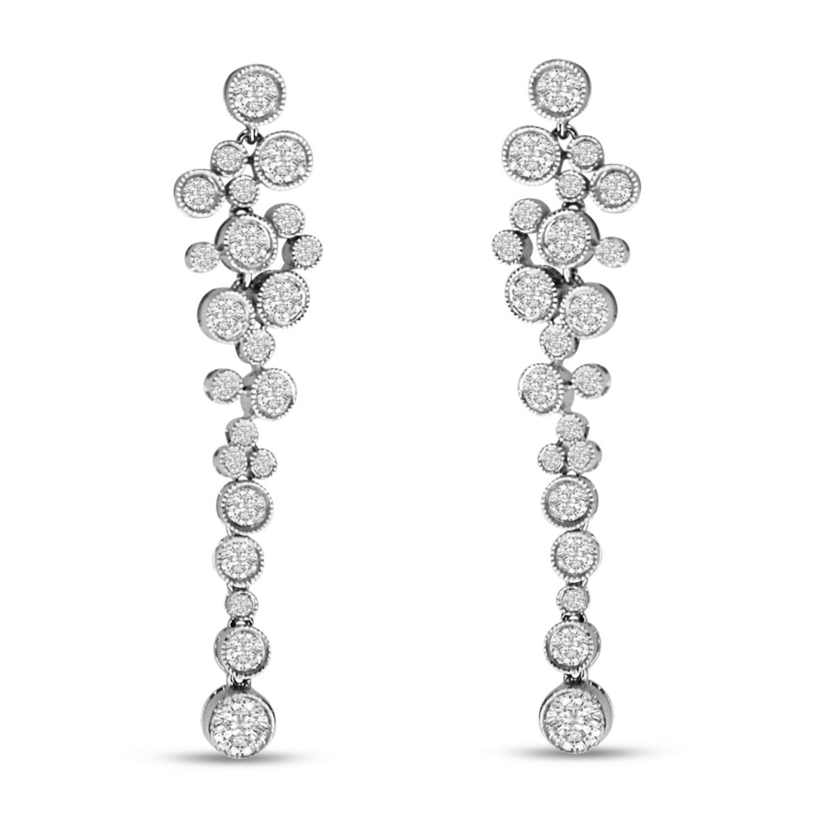 18K White Gold 3.15 Cttw Round Diamond Waterfall Drop Dangle Stud Earrings