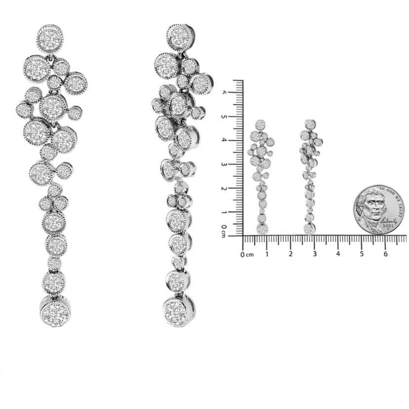 18K White Gold 3.15 Cttw Round Diamond Waterfall Drop Dangle Stud Earrings