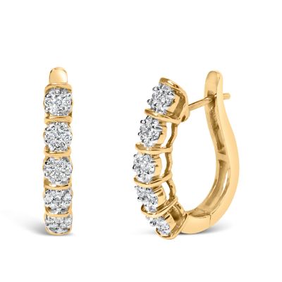 Haus of Brilliance 14k Yellow Gold 1/2 Cttw Diamond Cluster Hoop Earrings
