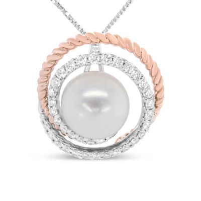 Haus of Brilliance 14K Rose and White Gold 3/8 Cttw Pave Diamond and Pearl Spiral Openwork 18" Pendant