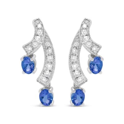 Haus of Brilliance 14K White Gold Oval Shaped Natural Blue Diamond Double Drop Stud Earrings