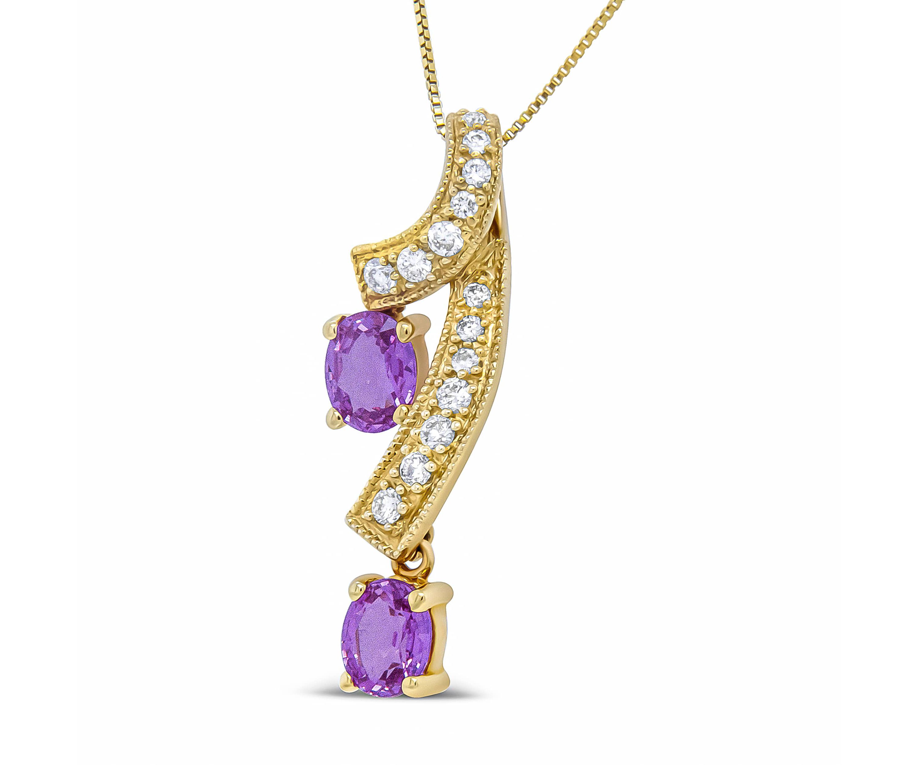 14K Yellow Gold 6x4mm Oval Pink Sapphire and 1/5 Cttw Diamond Pendant Necklace -