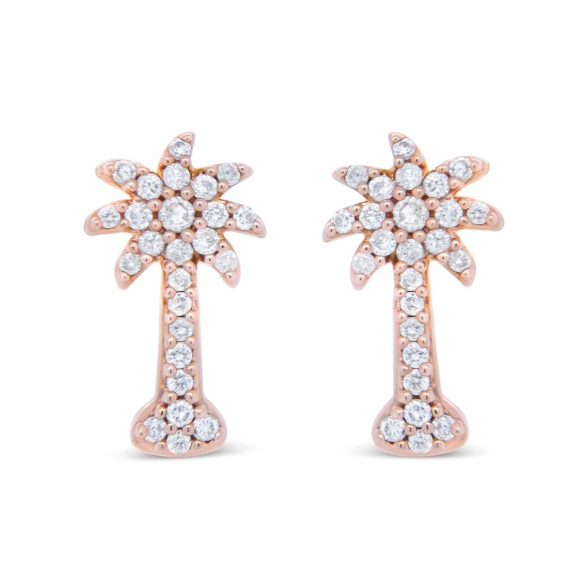 10K Rose Gold 1/4 Ct Diamond Palm Tree Stud Earrings