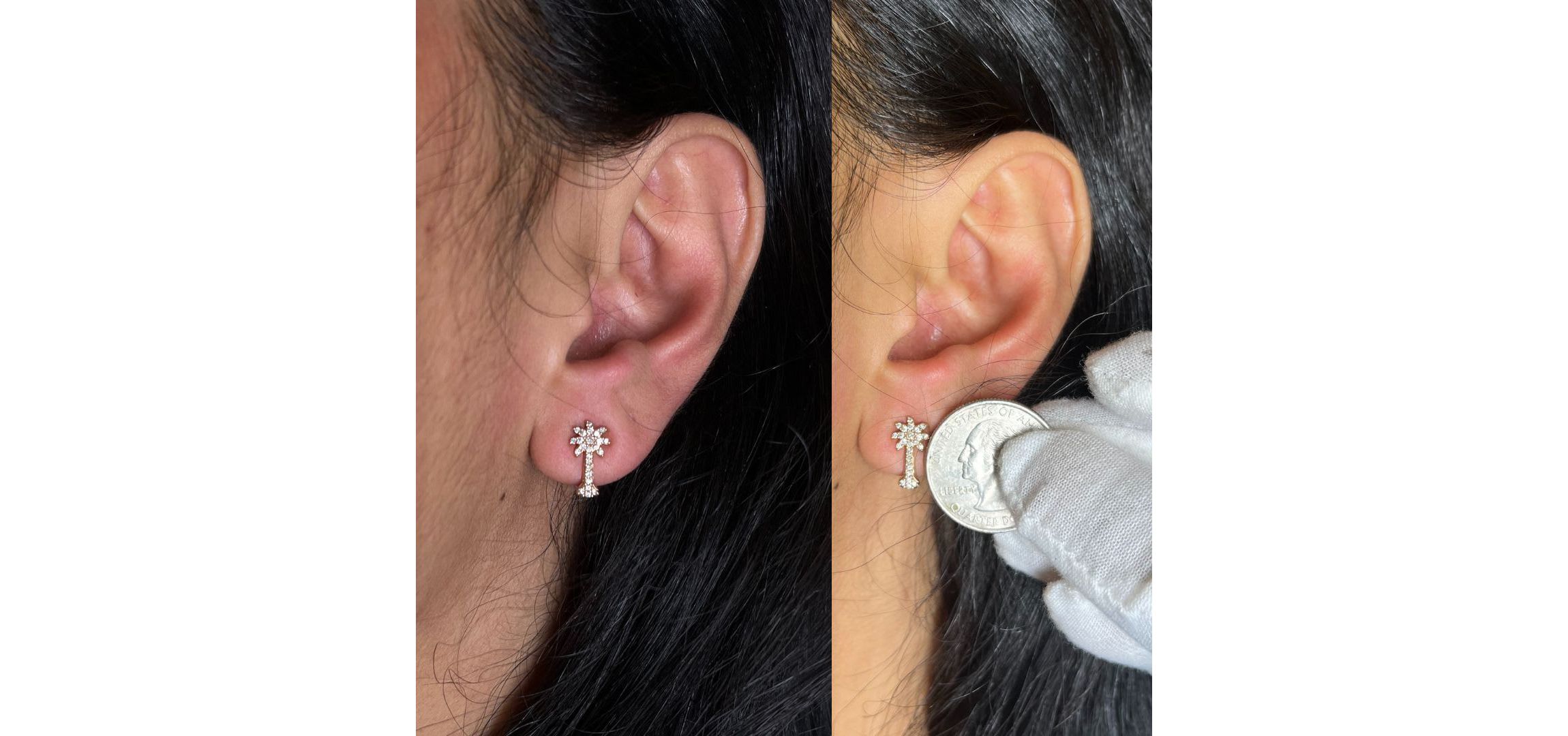 10K Rose Gold 1/4 Ct Diamond Palm Tree Stud Earrings