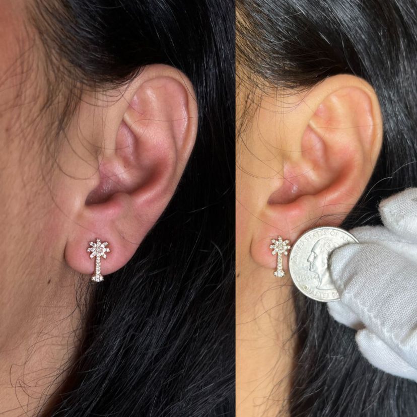 10K Rose Gold 1/4 Ct Diamond Palm Tree Stud Earrings
