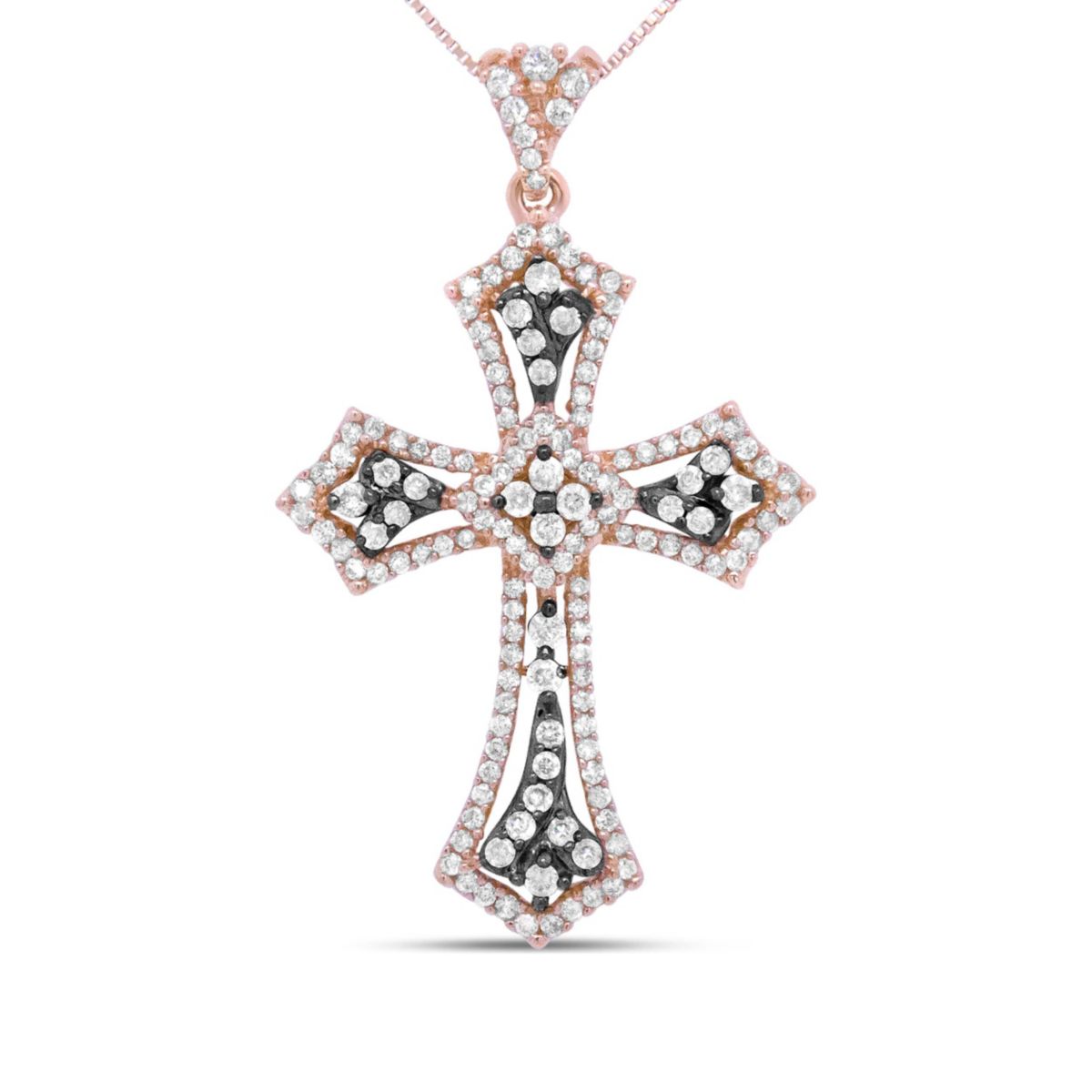 14K Rose Gold and Black Rhodium 1.0 Cttw Diamond St. James Budded Cross Pendant