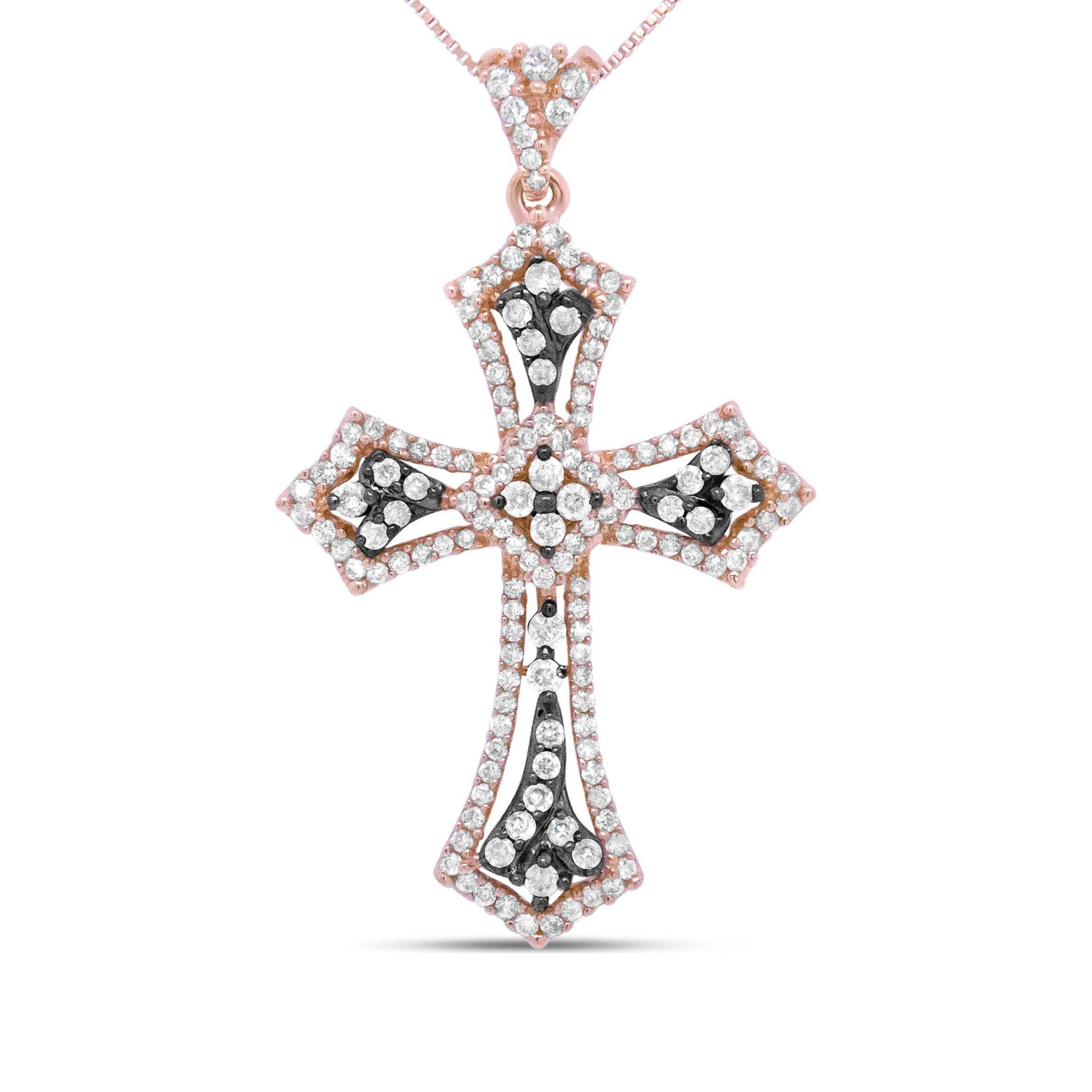 14K Rose Gold and Black Rhodium 1.0 Cttw Diamond St. James Budded Cross Pendant