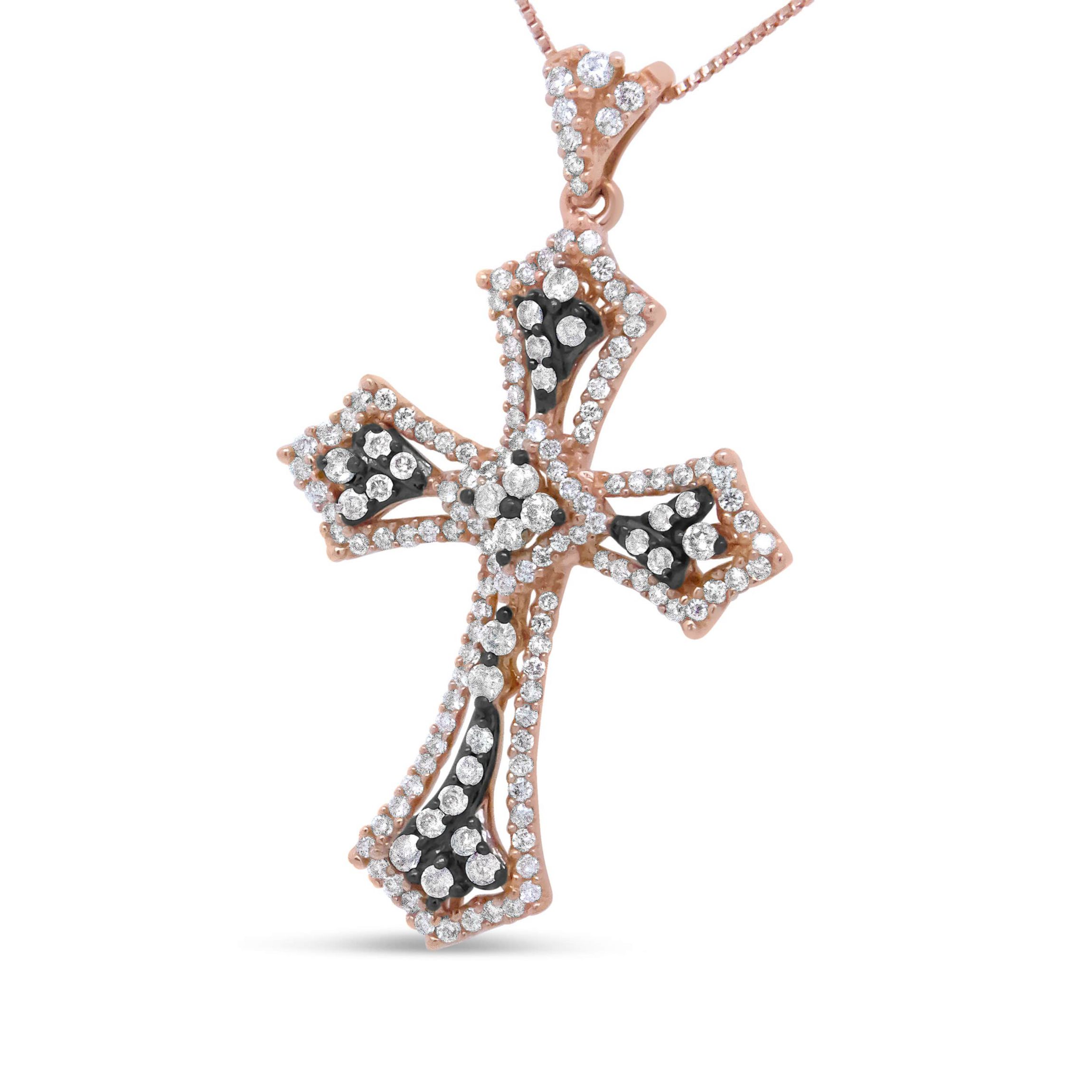 14K Rose Gold and Black Rhodium 1.0 Cttw Diamond St. James Budded Cross Pendant