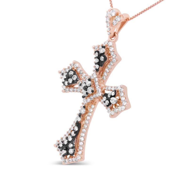 14K Rose Gold and Black Rhodium 1.0 Cttw Diamond St. James Budded Cross Pendant