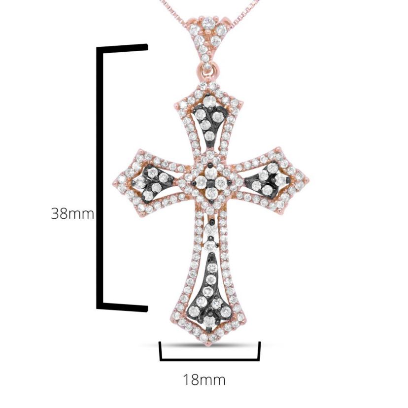 14K Rose Gold and Black Rhodium 1.0 Cttw Diamond St. James Budded Cross Pendant